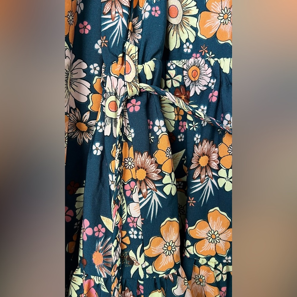 Baltic Born Jane Short Dress Floral Mini Teal Pink Long Sleeve Size S NWT - Picture 6 of 16